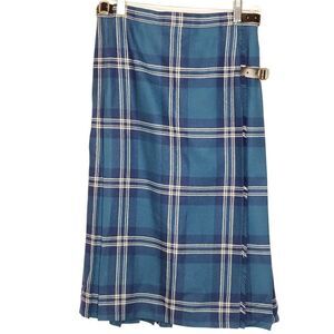 Vintage Loch Linnhie Tartan Plaid Kilted Skirt Sz 10 Blue Teal